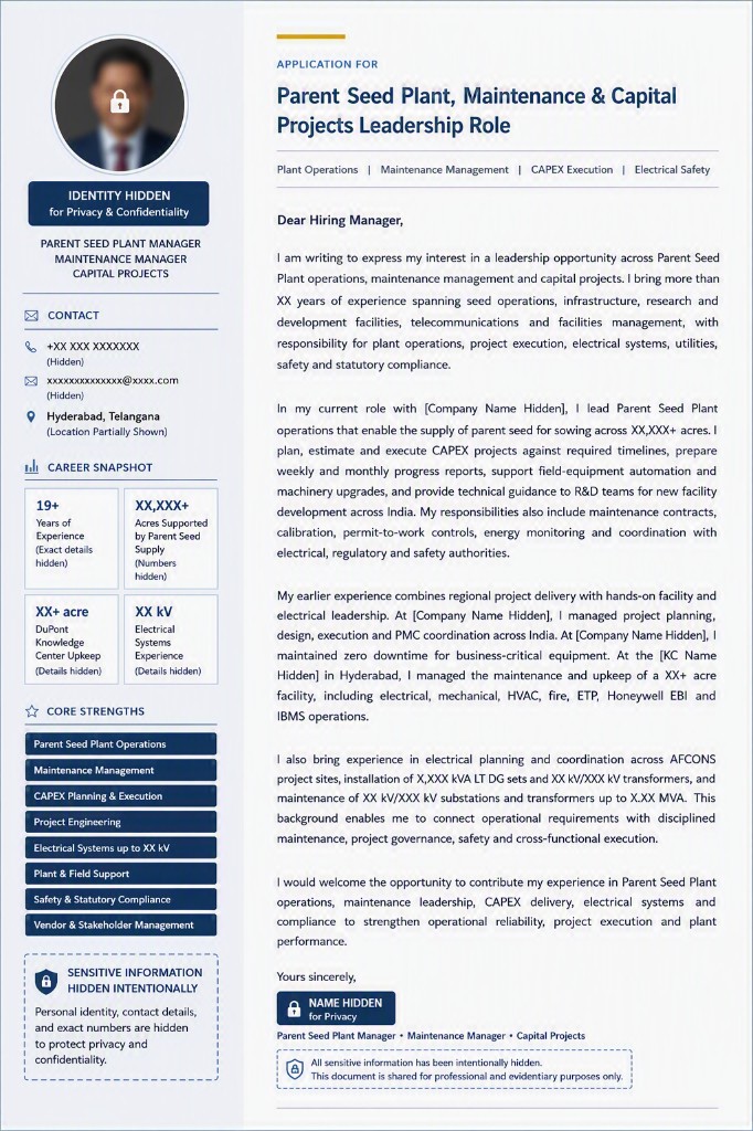 Sample cover letter. Personal details hidden.